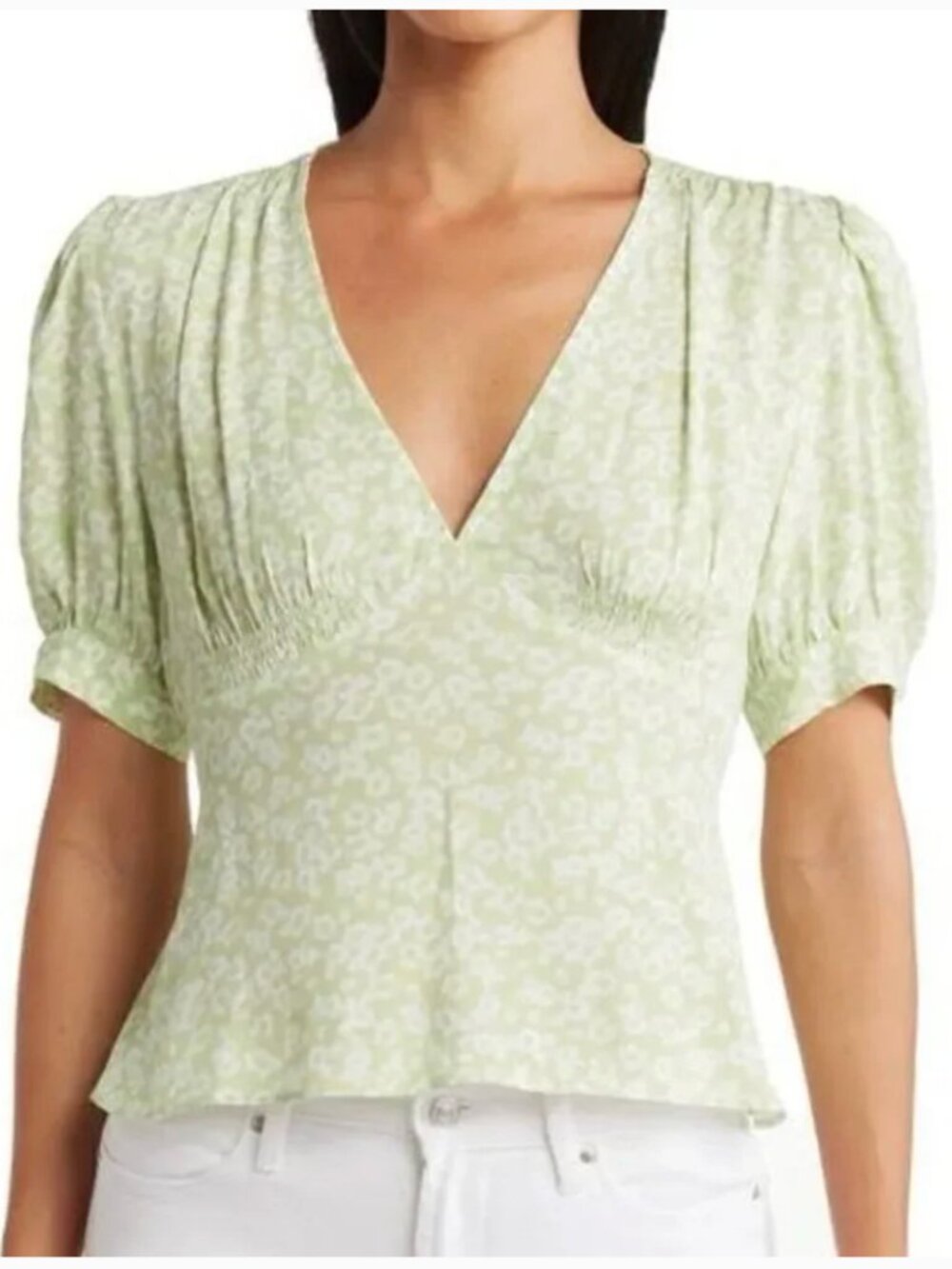 Sophie Rue Floral Tie Back Peplum Top Blouse in Green Floral